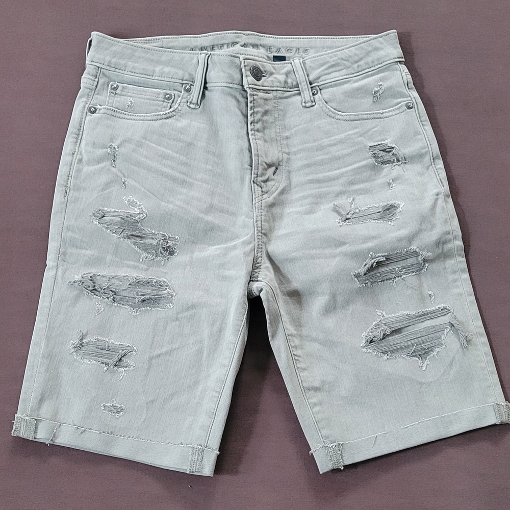 American Eagle Outfitters Light Gray Distressed Airflex Shorts, Men's Size 30